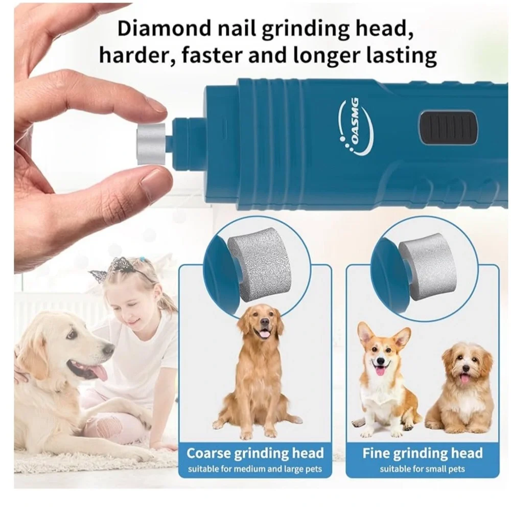 Professional 3-Speed Dog Nail Trimmers - Rechargeable with LED Lights (Blue)